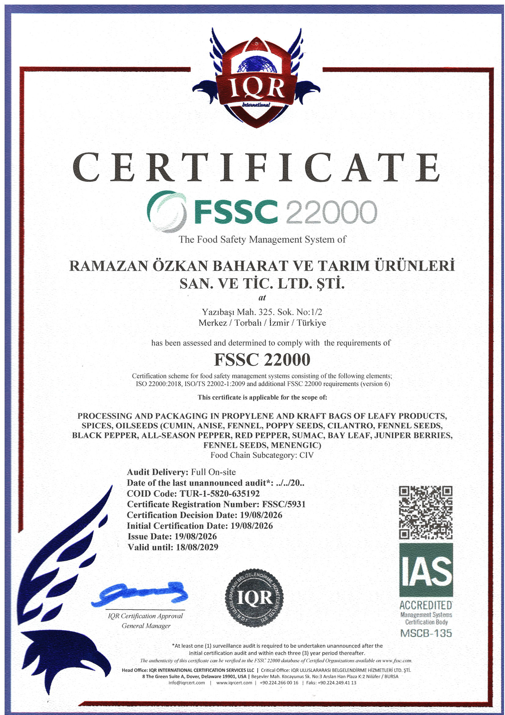 RAMAZAN-ÖZKAN-FSSC-22000-2026-2
